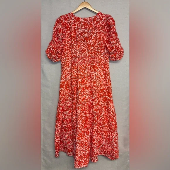 ME+EM | VGUC Cheesecloth Mono Paisley Print Maxi Dress Red Orange Cotton, US 14 - Picture 5 of 14